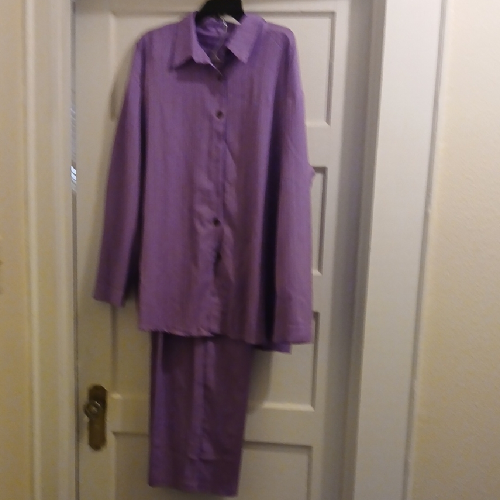 Lilac Button-Up Soft Shirt and Elastic Waist Pants Set